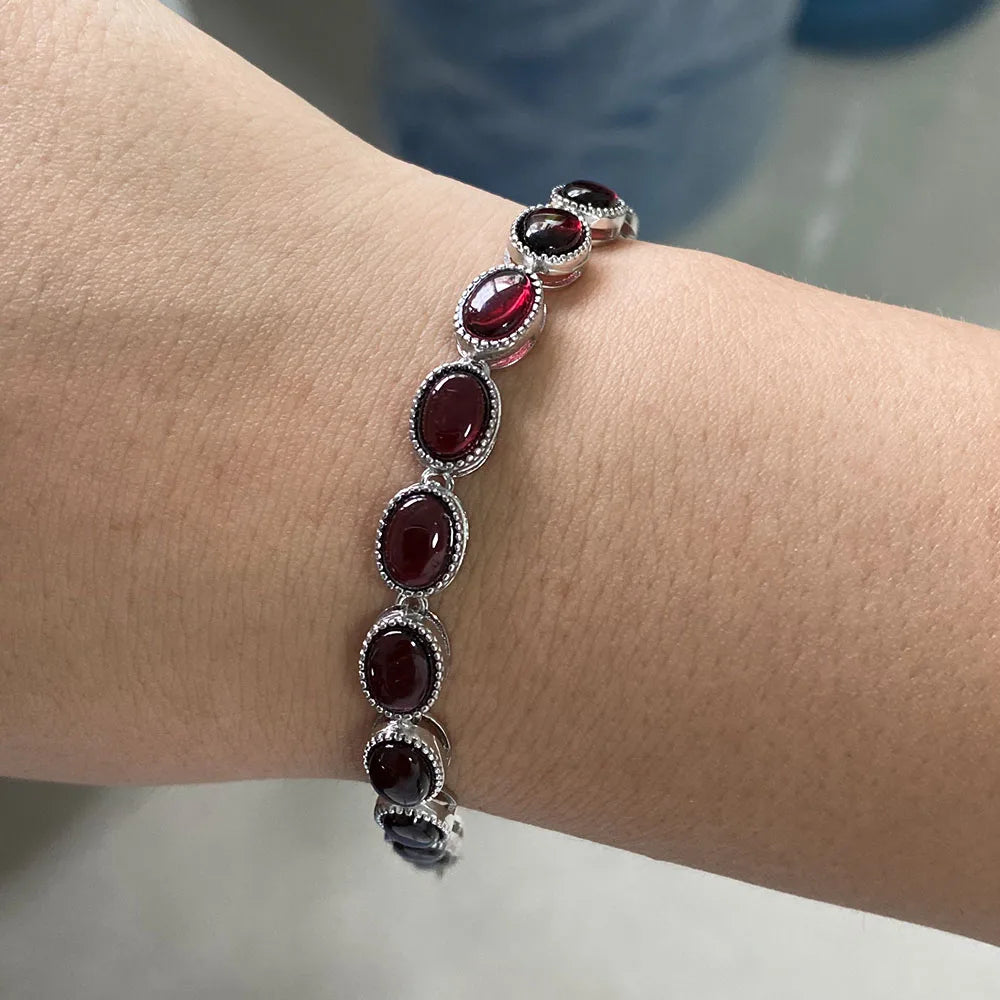 Garnet Crimson Sterling Silver Bracelet