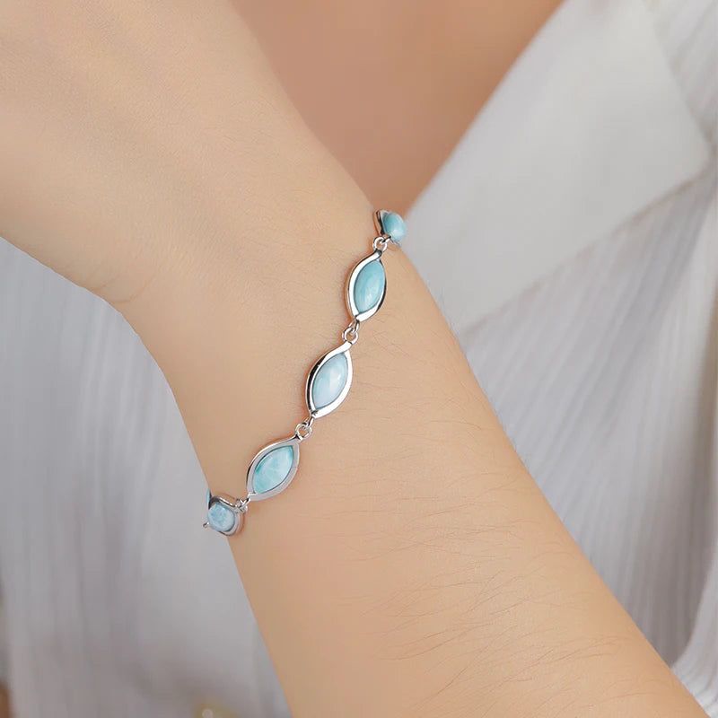 Larimar Ocean Whisper Sterling Silver Bracelet
