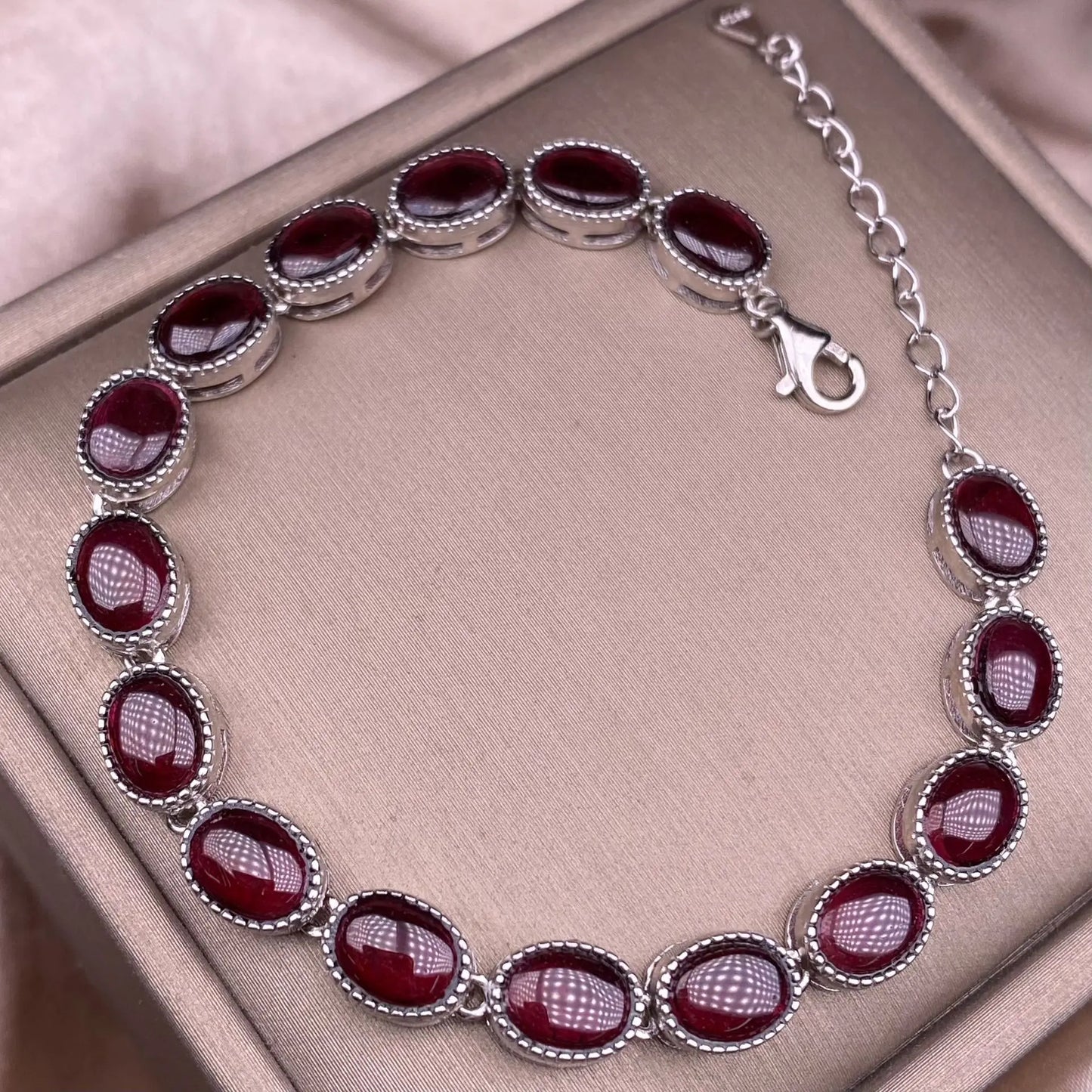 Garnet Crimson Sterling Silver Bracelet