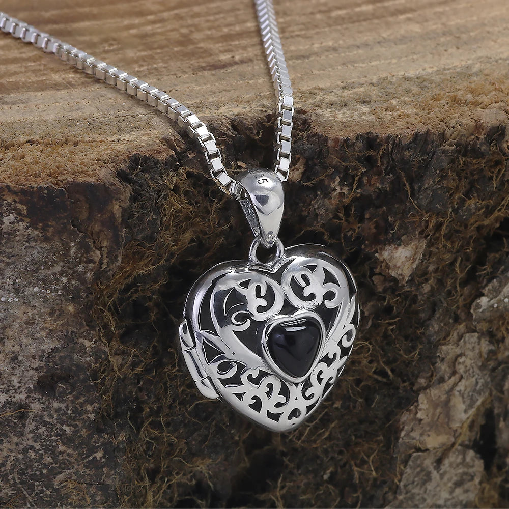 Midnight Onyx Filigree Heart Pendant