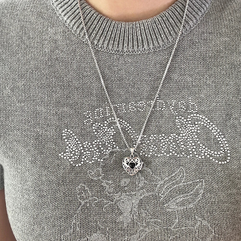 Midnight Onyx Filigree Heart Pendant
