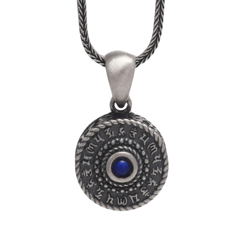 Lapis Lazuli Six Words Mantra Matte Pendant Necklace