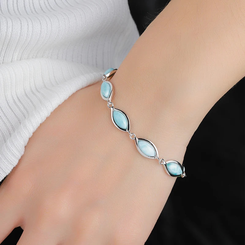 Larimar Ocean Whisper Sterling Silver Bracelet