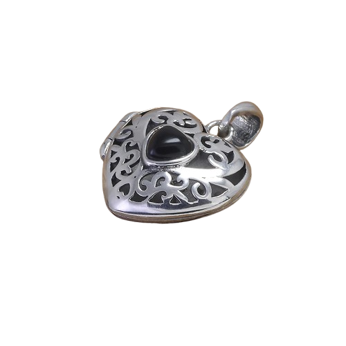 Midnight Onyx Filigree Heart Pendant
