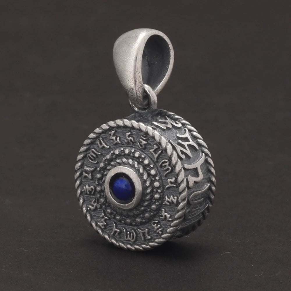 Lapis Lazuli Six Words Mantra Matte Pendant Necklace